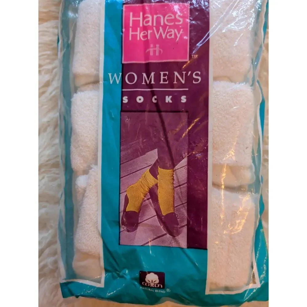 Vtg NOS Hanes Her Way Terry Crew Socks Size 9-11 6 Pack New Sealed USA Made Y2K